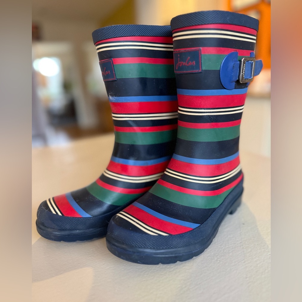 EUC Joules Little Girl Striped Roll-up Rainboots/Wellies, MSRP $48, size 1